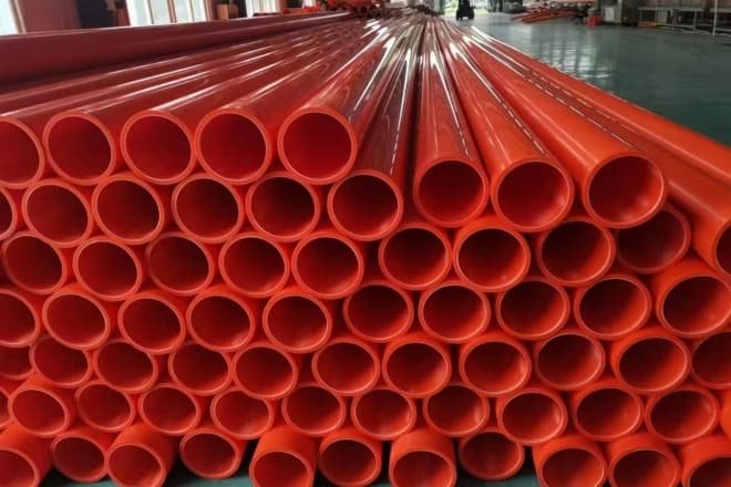 Red plastic pipes